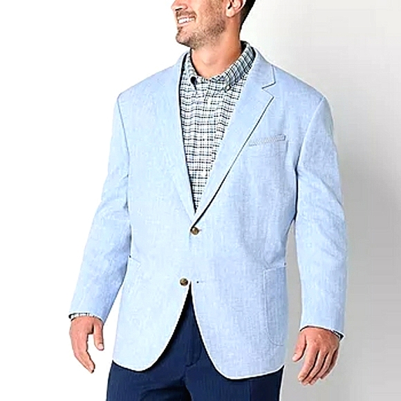 NEW Stafford Classic Fit Blazer/Suit Jacket! Men 48 REG. Lt Blue. Linen-Cotton.